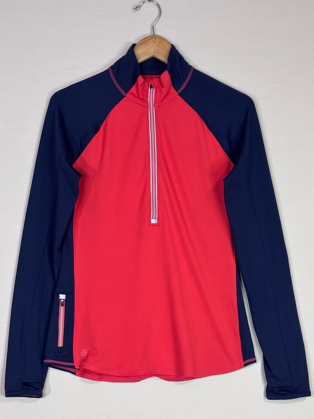 Athleta Pink Navy Colorblock Quarter Zip Performance Pullover Medium